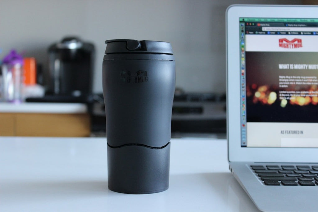 Mighty Mug: Untippable insulated travel mug.