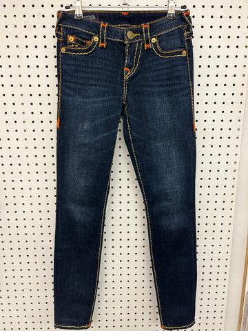 Mid Rise Super Skinny Jeans With Colourful Stitching