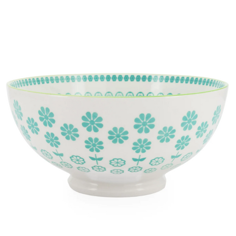 Kiri Porcelain 8" Bowl Turquoise Daisy