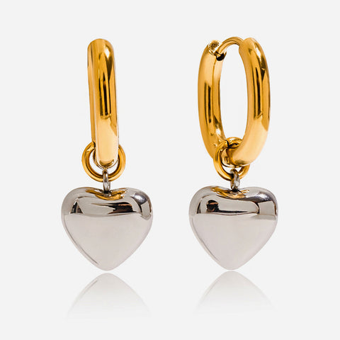 Two Tone Heart Huggie Earrings